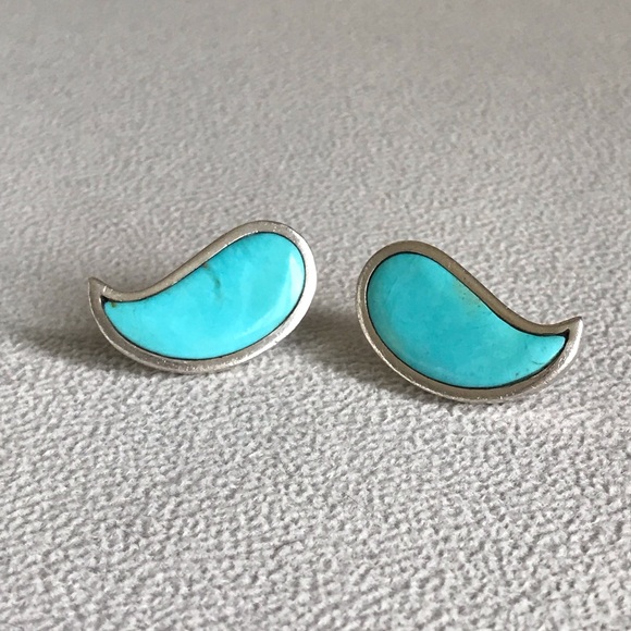 Sterling Silver Turquoise Tear Earrings - Picture 1 of 10